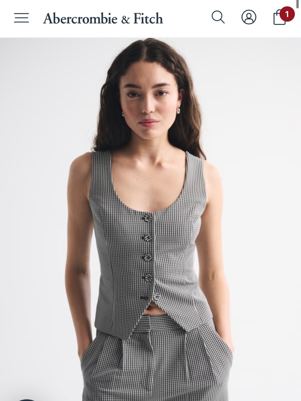 Abercrombie and Fitch Gingham Tie-Front Crop Top - Black/White